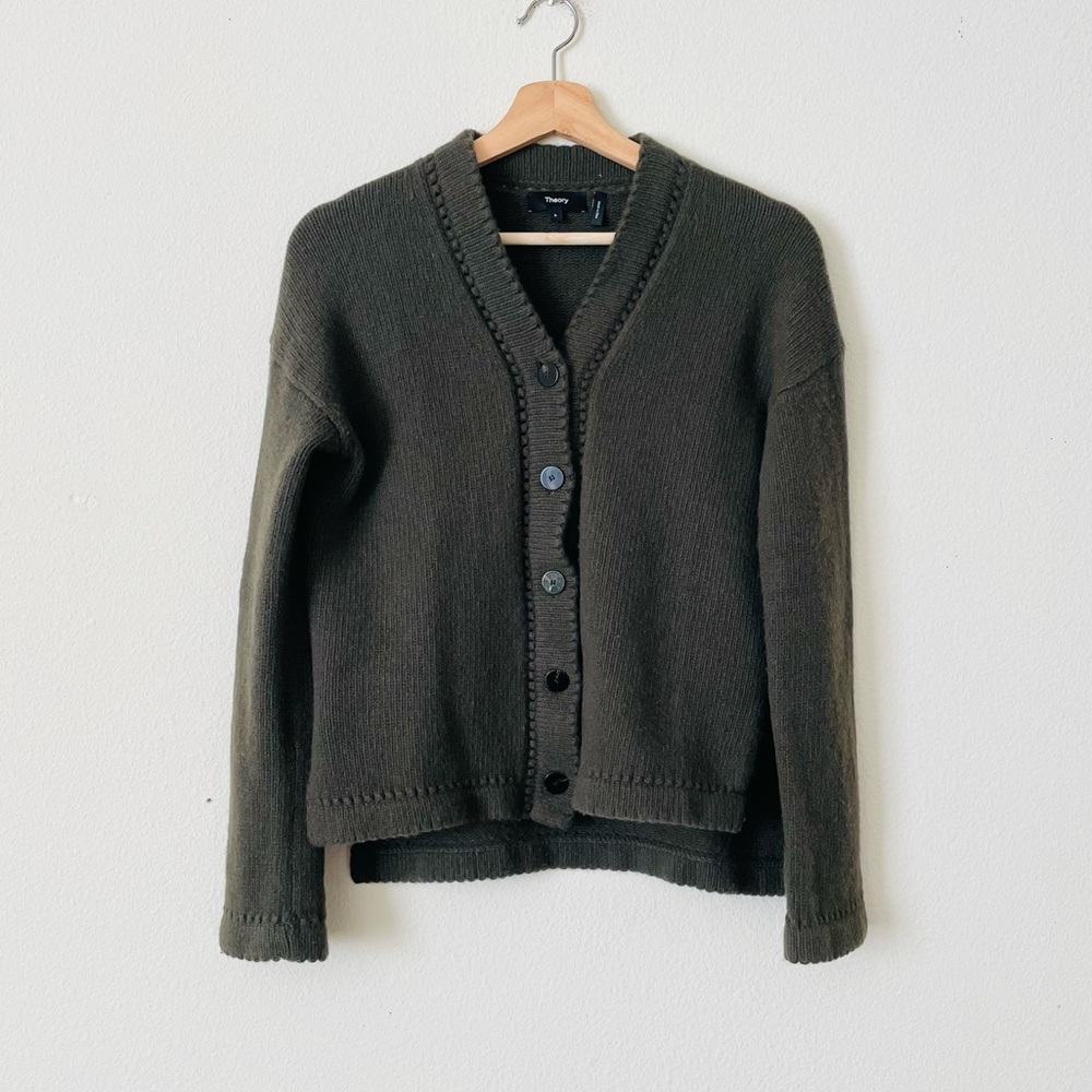 Theory SMALL Karenia wool & cashmere knit cardigan in Dark Rosemary